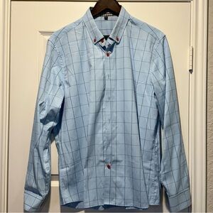 Sky Blue Checkered Men's Shirt with Red Accents